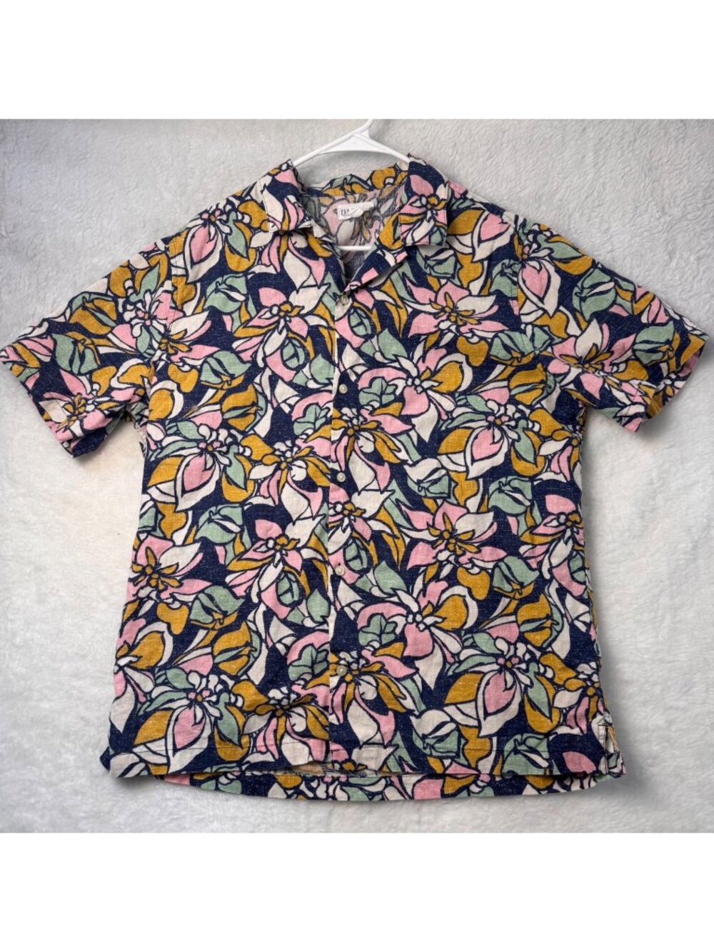 Gap Mens large Hawaiian Floral Button Up Shirt Linen Blend vacation resort